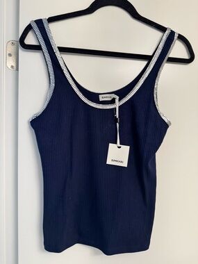 New Simkai Navy Ribbed Tank with Silver Trim Sz M/L